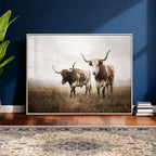 Texas Longhorn Canvas Wall Art Western Bull Desert, Rustic Farmhouse Wall Decor