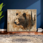 Rustic Grizzly Bear Wall Art, Abstract Grizzly 399 Bear Canvas Print, Woodland Wildlife