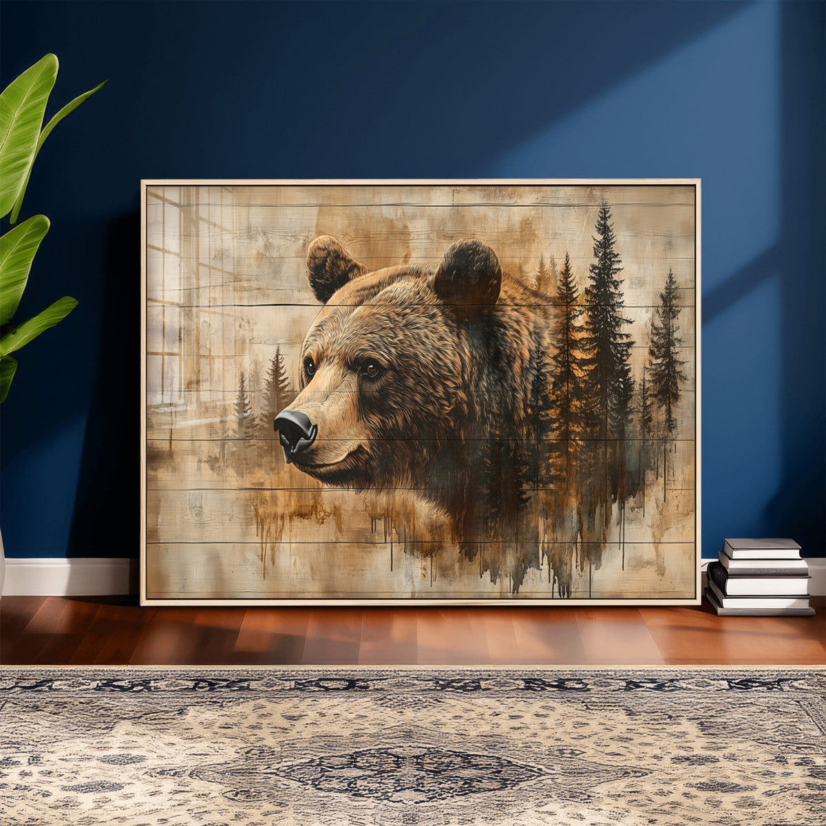 Rustic Grizzly Bear Wall Art, Abstract Grizzly 399 Bear Canvas Print, Woodland Wildlife