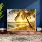 Beach Sunset Canvas Wall Art Print - Tropical Beach Canvas With Palm Trees