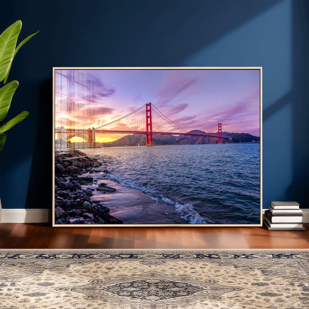 Golden Gate Bridge Wall Art Canvas Print, Framed San Francisco Sunset Landmark