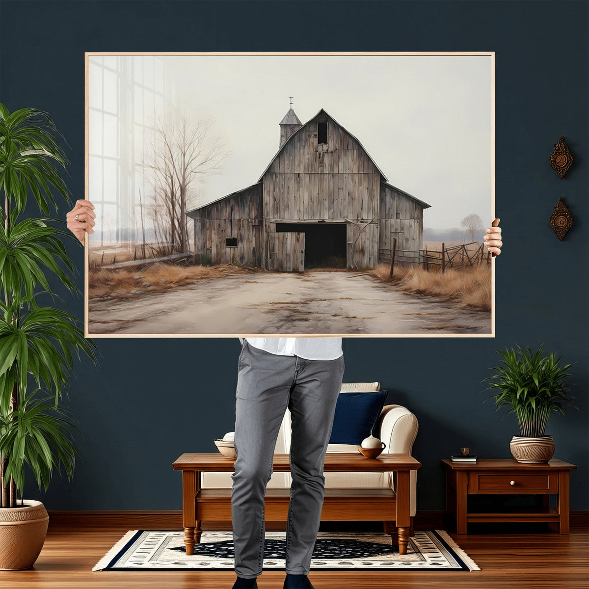 Farmhouse Rustic Barn Wall Art Canvas Print, Framed and Ready to Hang