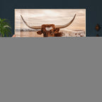 Texas Longhorn Cow Canvas Wall Art, Majestic Bull on a Rustic Western Farm