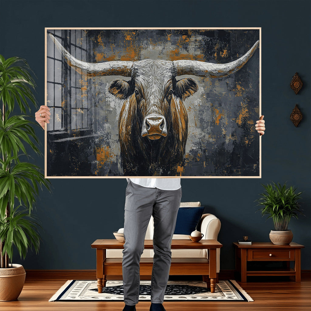 Rustic Bull Wall Art Canvas Print, Longhorn Wall Decor