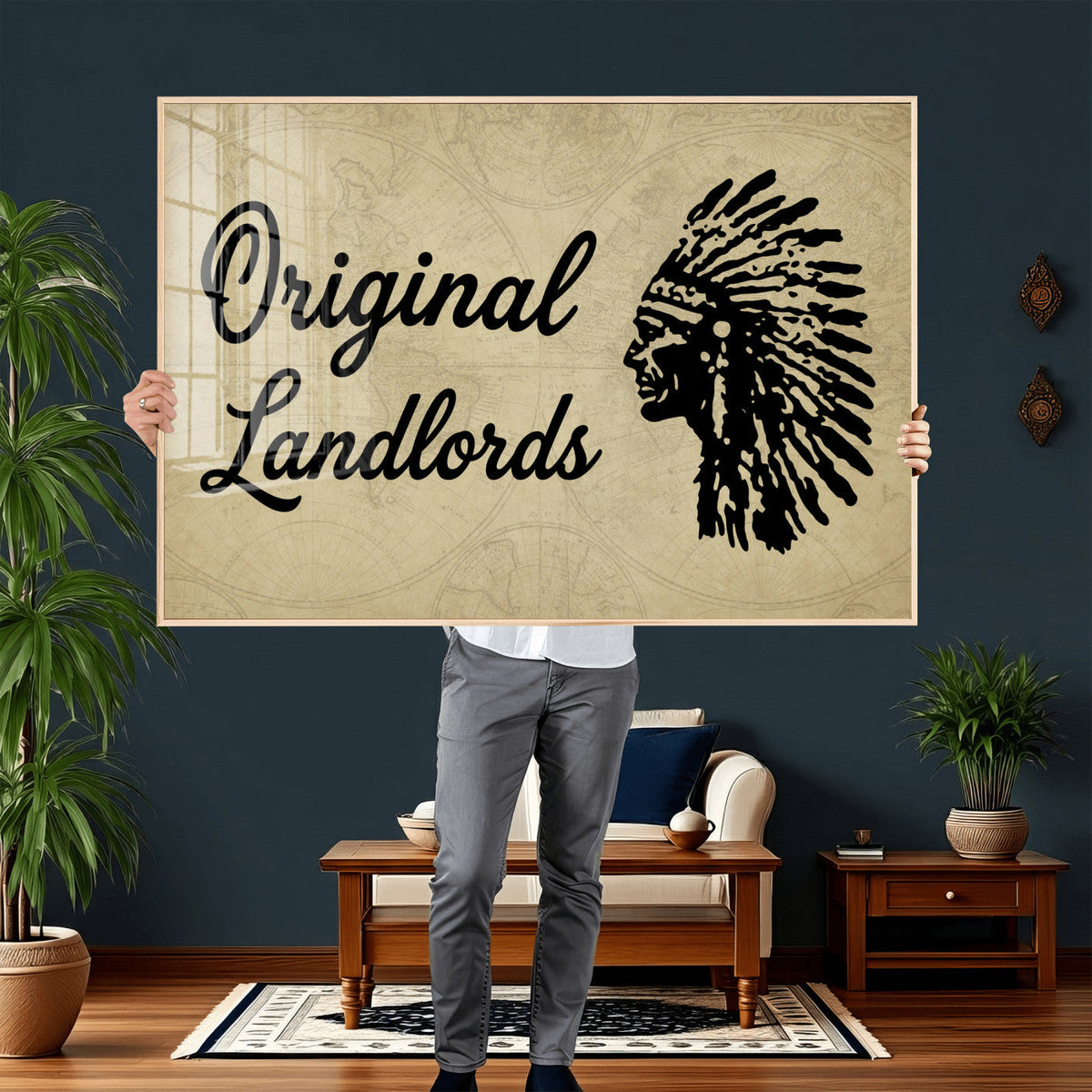 Original Landlords Wall Art Canvas Print, Native American Silhouette Artwork