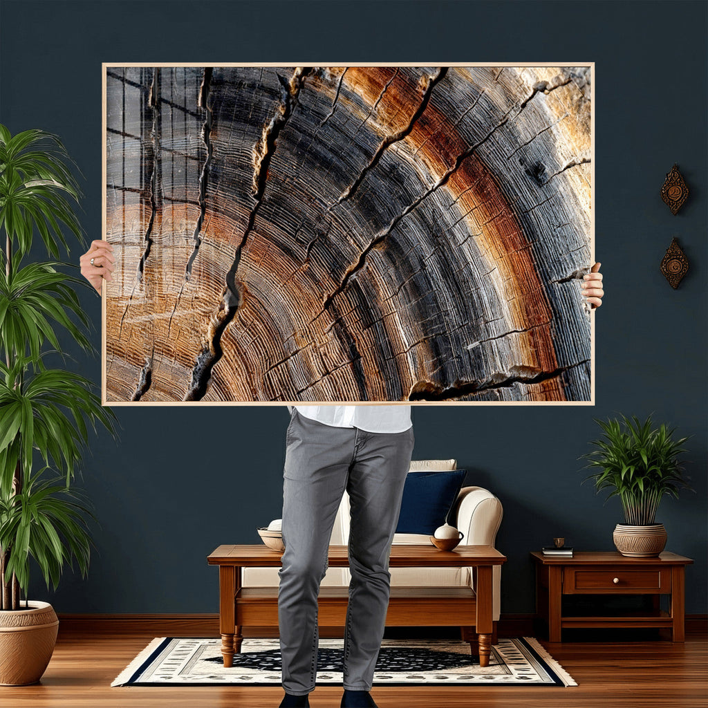 Abstract Tree Ring Wall Art Print, Natural Rustic Wood Grain Canvas