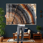 Abstract Tree Ring Wall Art Print, Natural Rustic Wood Grain Canvas