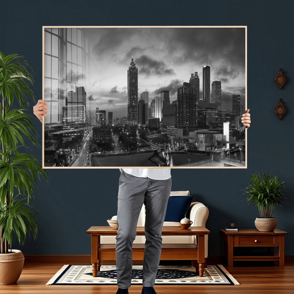Atlanta Skyline Wall Art Canvas Print, Atlanta Downtown Night Cityscape