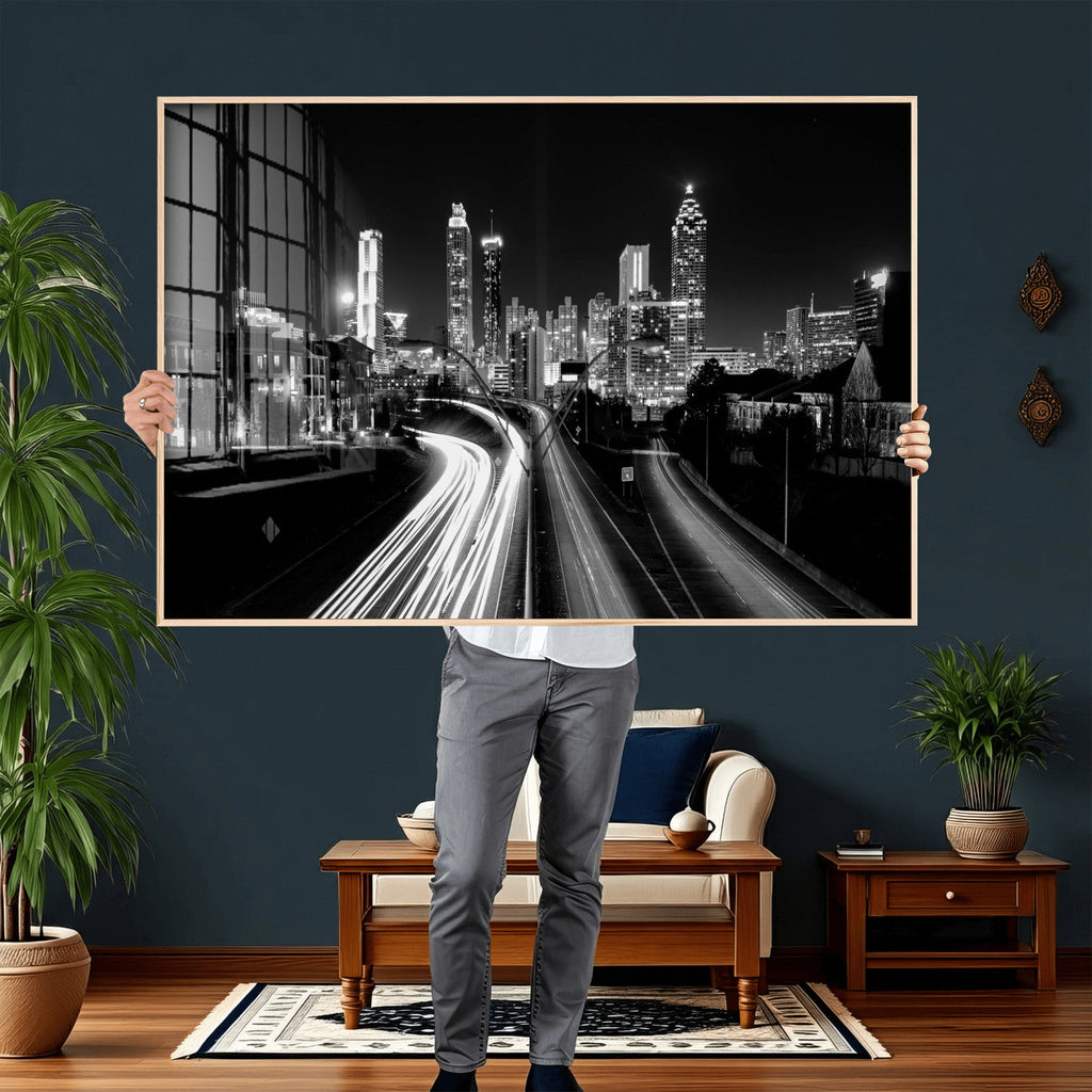 Atlanta Skyline Wall Art Canvas Print, Atlanta Downtown Night Cityscape