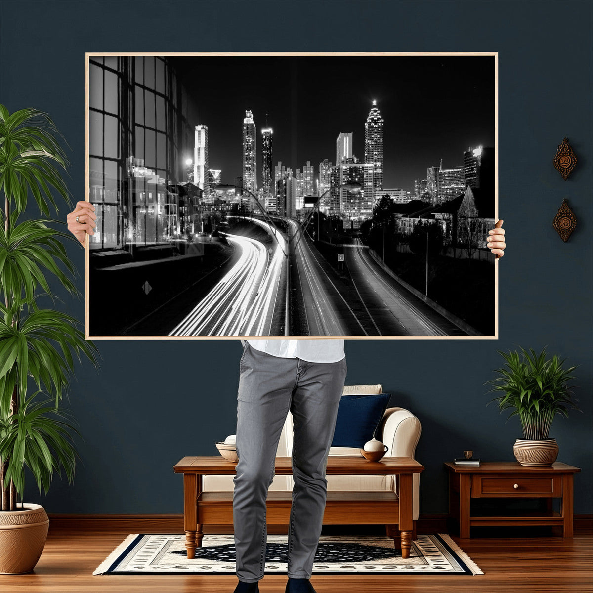 Atlanta Skyline Wall Art Canvas Print, Atlanta Downtown Night Cityscape