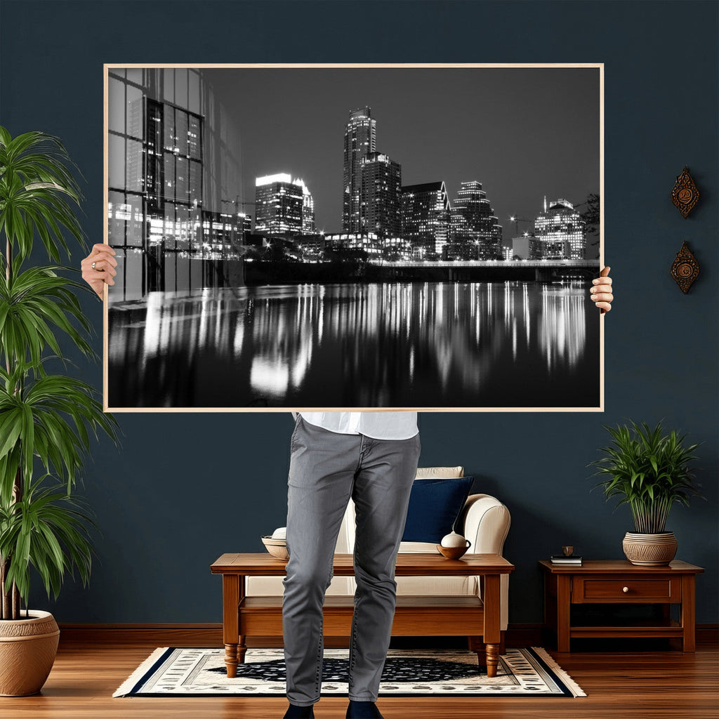 Austin Skyline Wall Art Canvas Print, Austin Downtown Night Cityscape