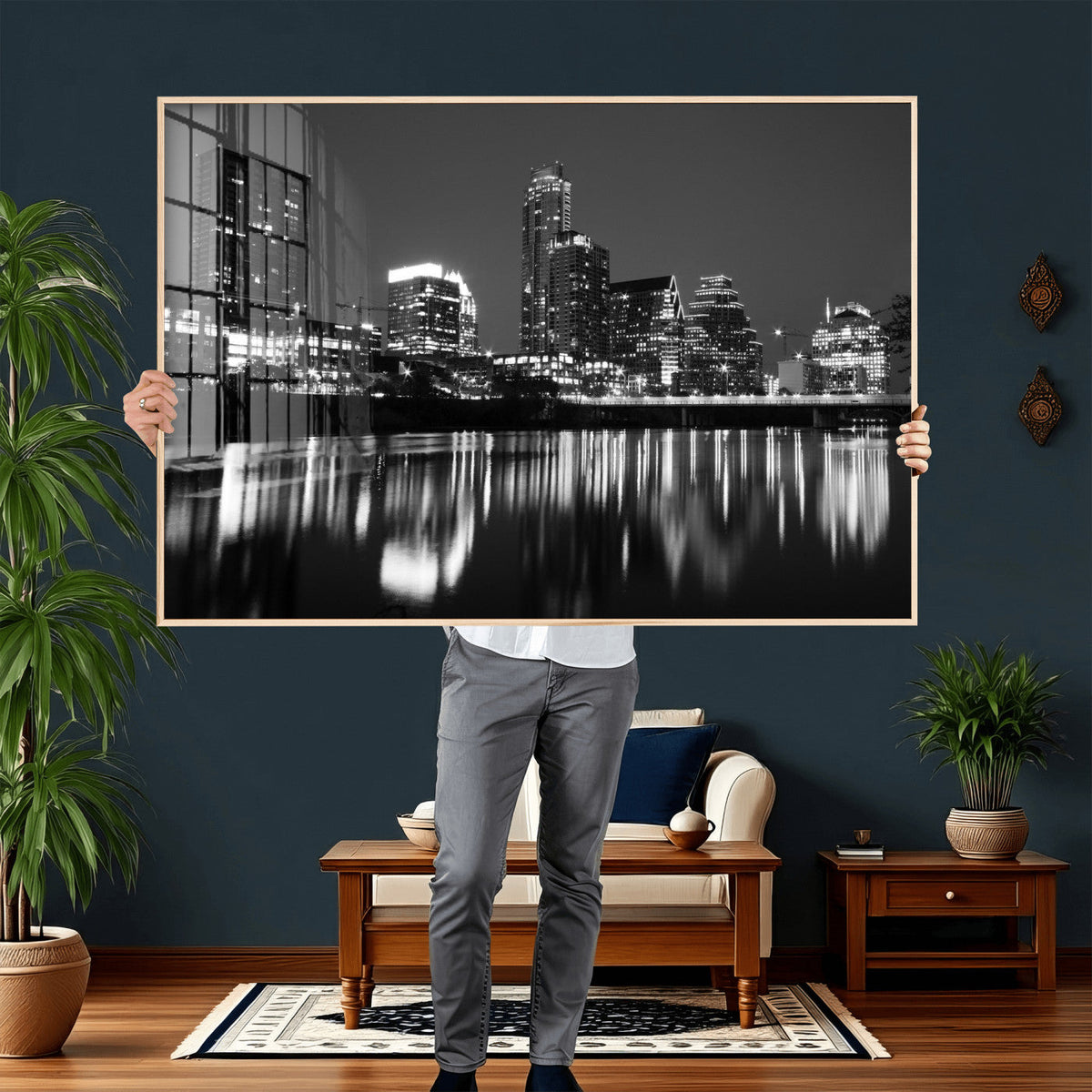 Austin Skyline Wall Art Canvas Print, Austin Downtown Night Cityscape