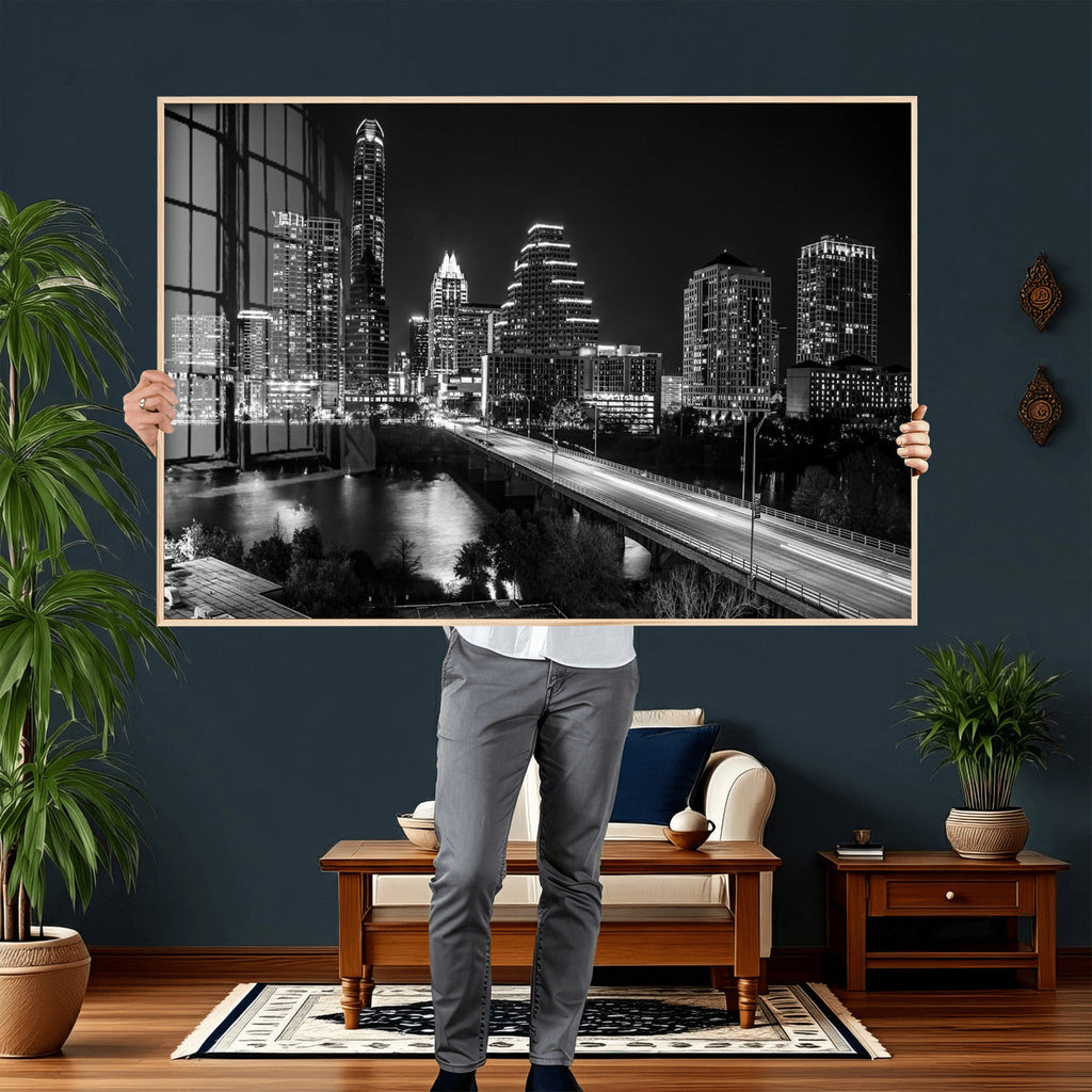Austin Skyline Wall Art Canvas Print, Austin Downtown Night Cityscape