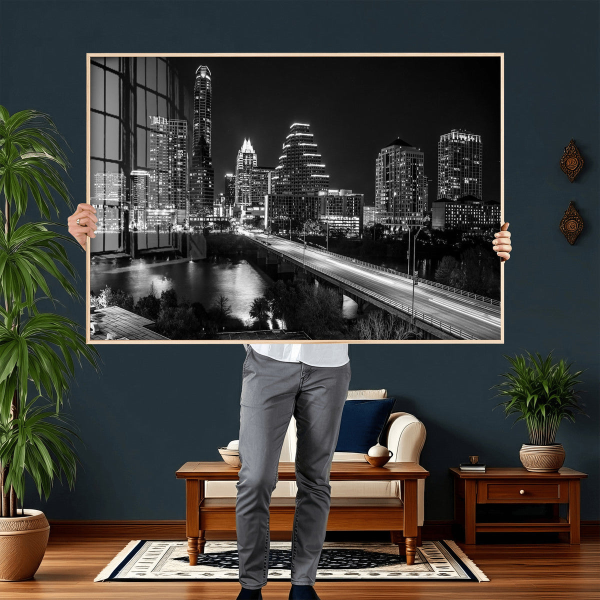 Austin Skyline Wall Art Canvas Print, Austin Downtown Night Cityscape