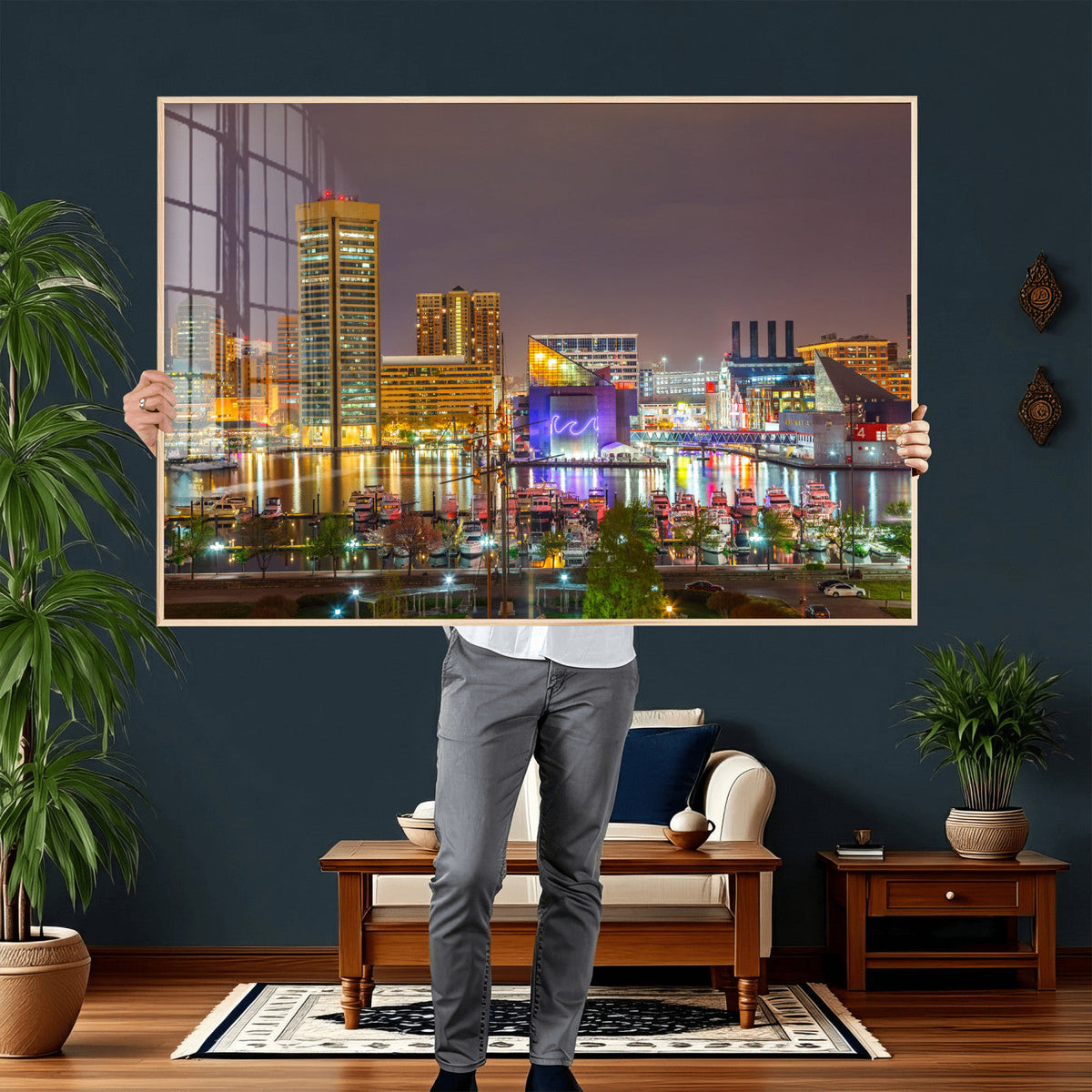 Baltimore Skyline Wall Art Canvas Print, Baltimore Downtown Night Cityscape