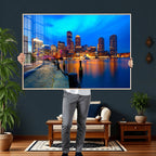 Boston Wall Art Canvas Print, Boston City Downtown Night Cityscape