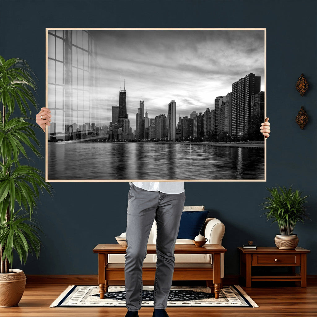 Chicago Wall Art Canvas Print, Chicago City Downtown Night Cityscape