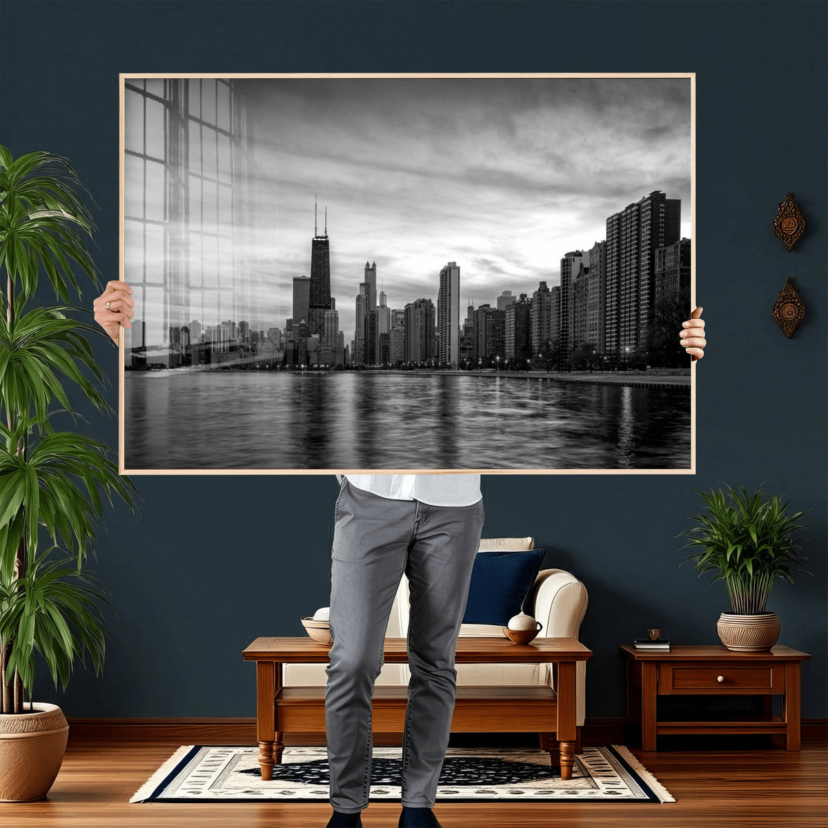 Chicago Wall Art Canvas Print, Chicago City Downtown Night Cityscape