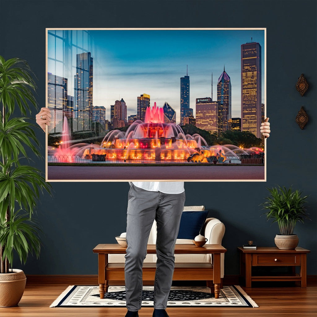 Chicago Wall Art Canvas Print - Chicago City Downtown Night Cityscape