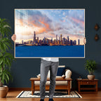 Chicago Wall Art Canvas Print - Chicago City Downtown Night Cityscape