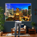 Chicago Wall Art Canvas Print - Chicago City Downtown Night Cityscape