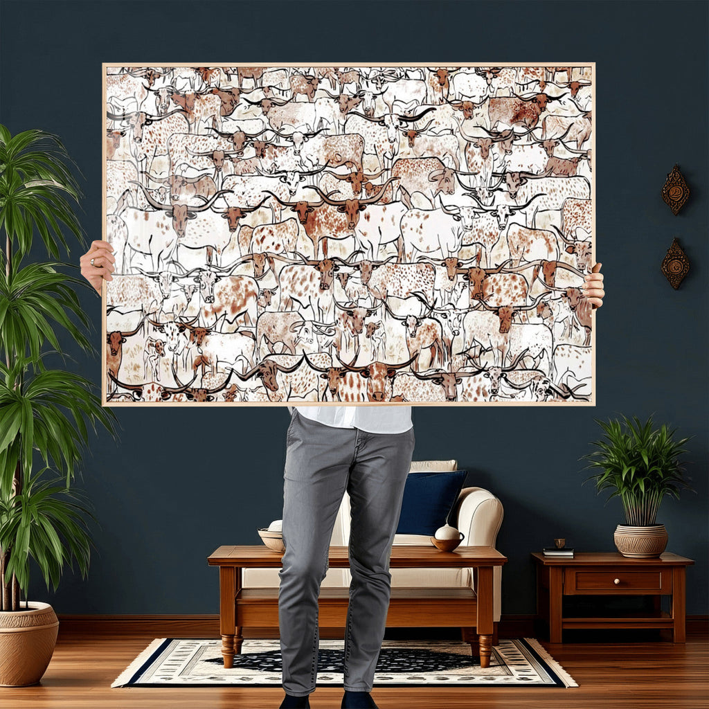 Abstract Longhorn Herd Wall Art Canvas Print