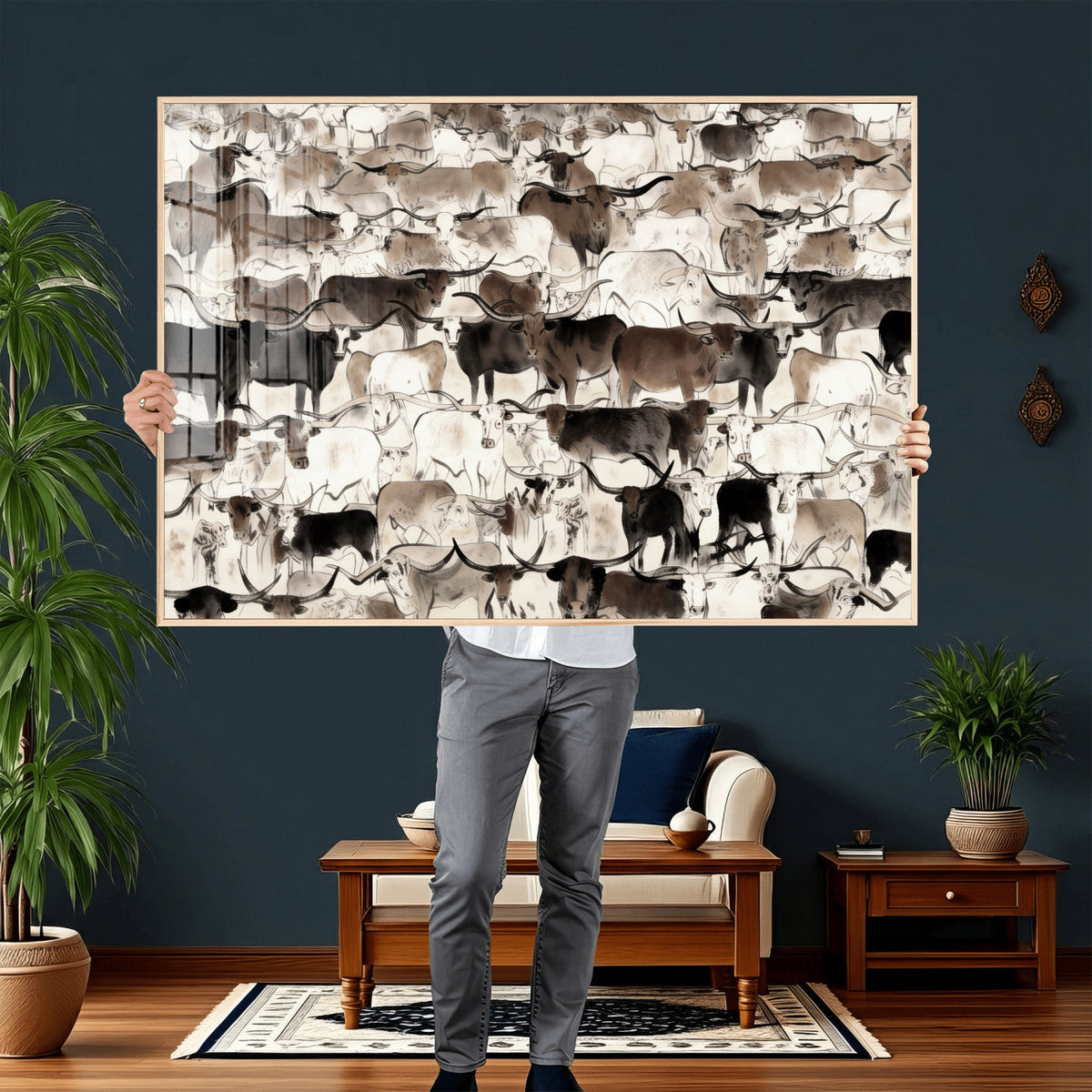 Abstract Texas Longhorn Print, Longhorn Herd Print