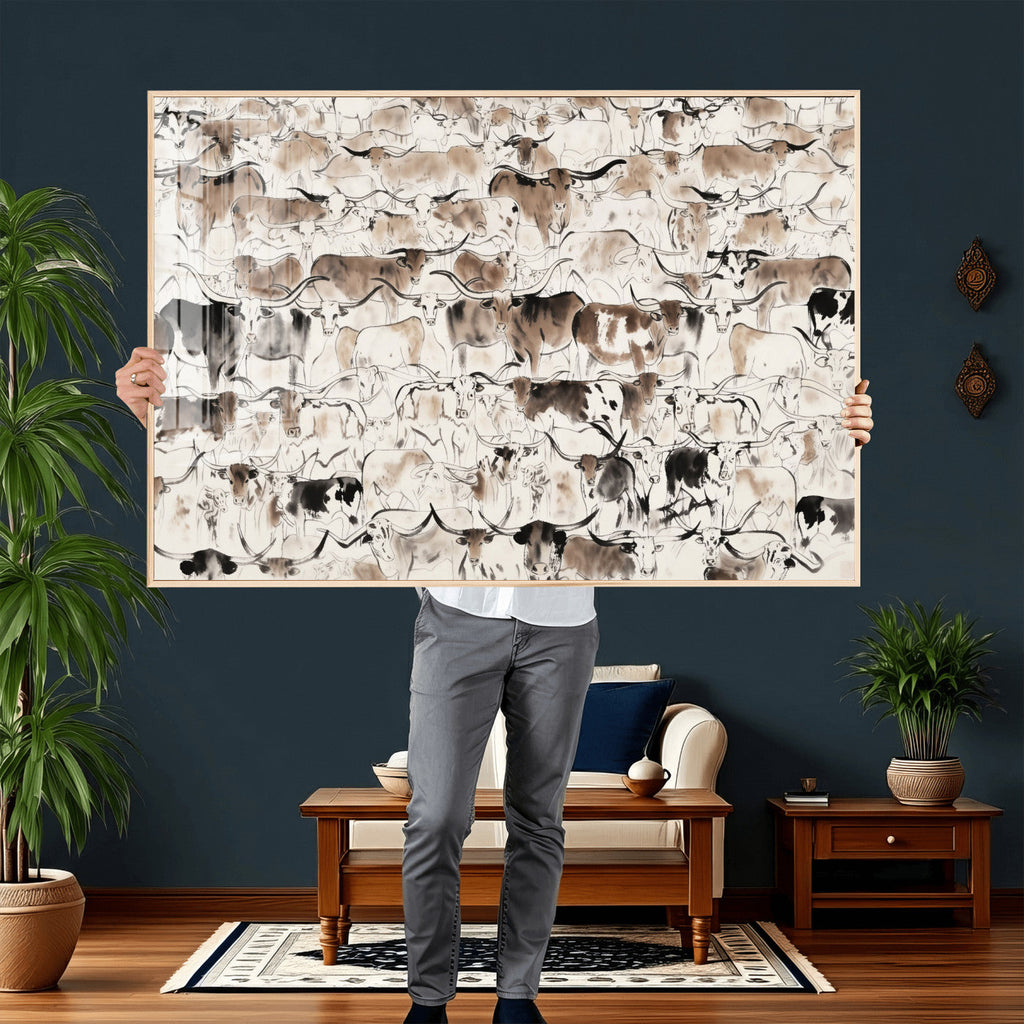 Abstract Texas Cow Canvas Print for Cabin and Western Home Decor