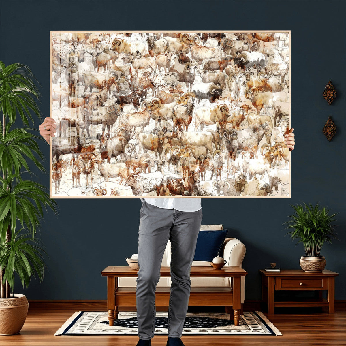 Farmhouse Bighorn Sheep Wall Art Canvas Print