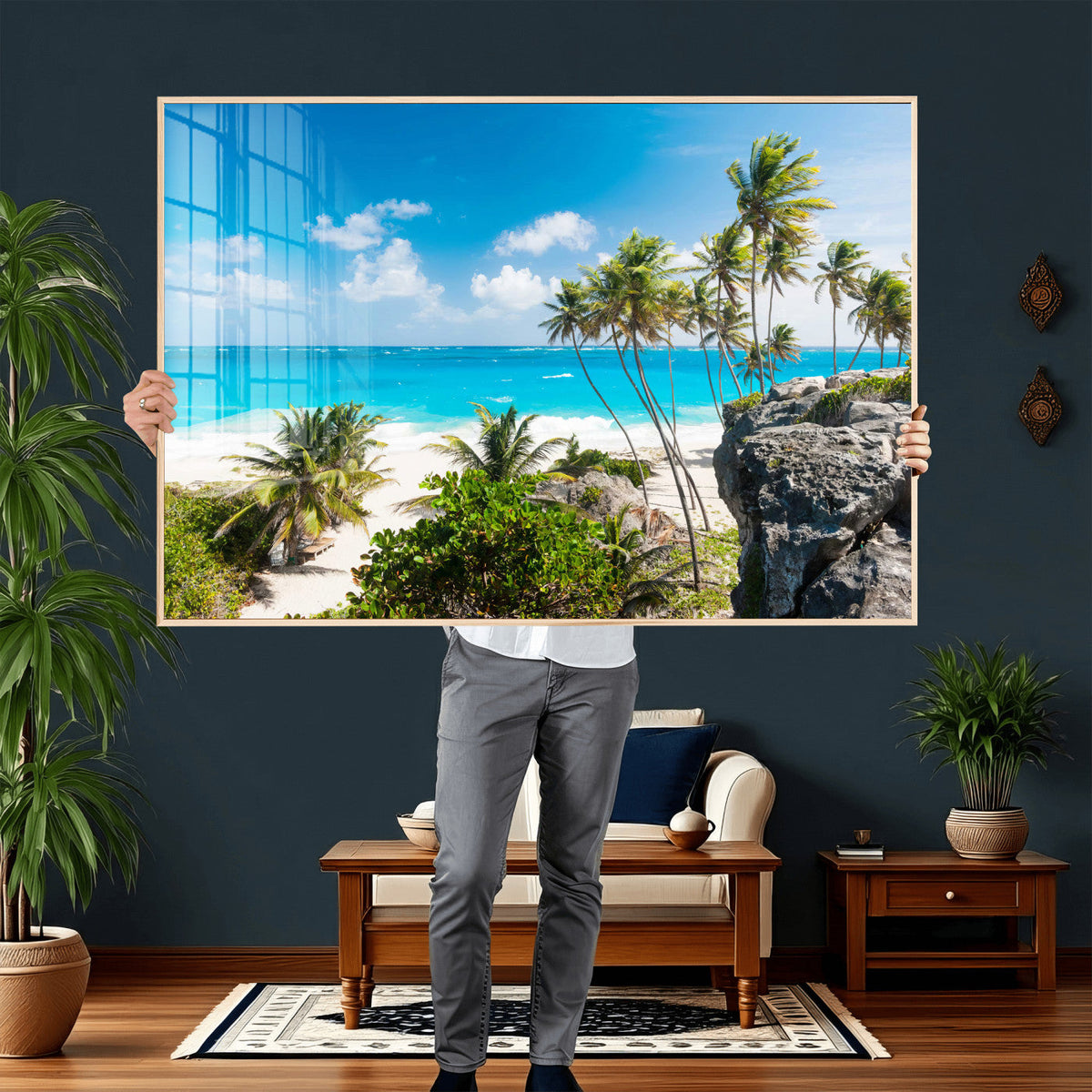 Tropical Beach Wall Art Canvas Print, Palm Tree Ocean Landscape Photography