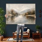 Neutral Abstract River Landscape Wall Art Canvas Print