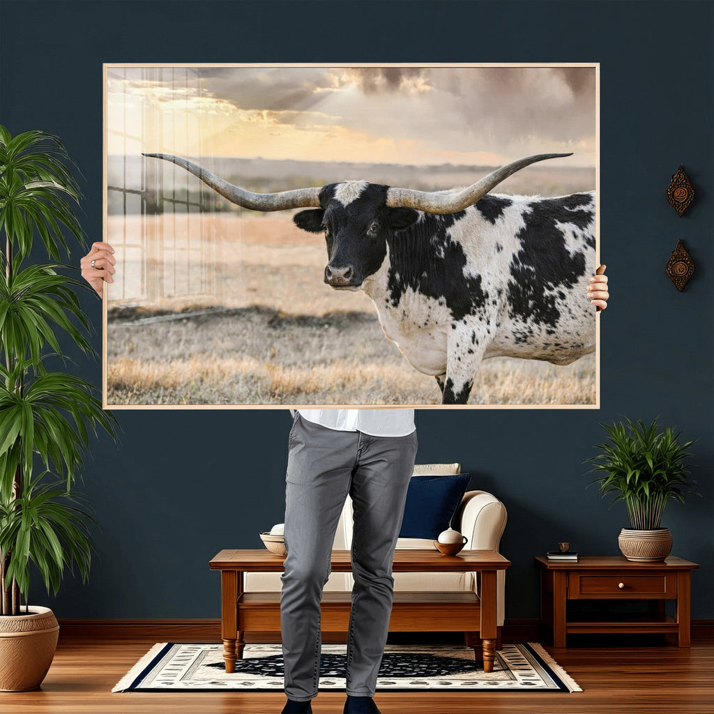 Texas Longhorn Bull Rustic Wall Art Canvas Print