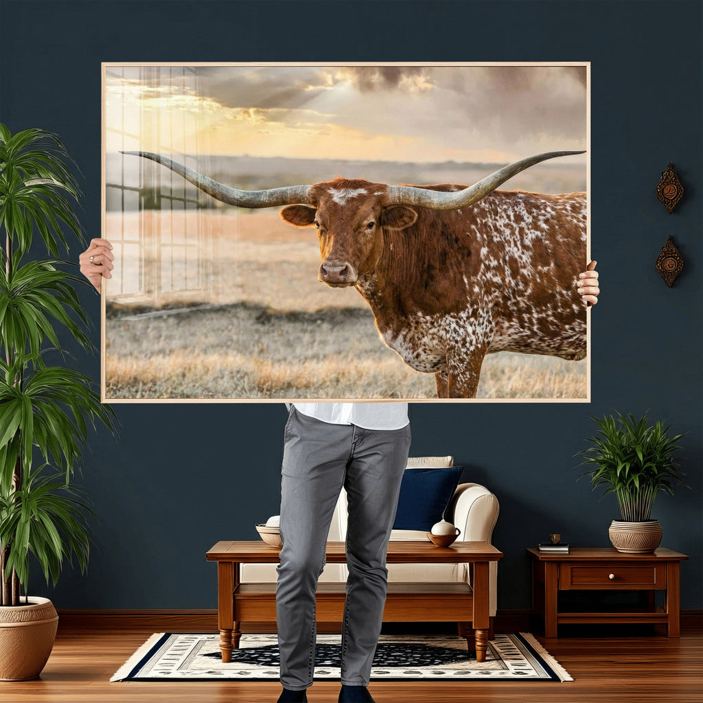 Texas Longhorn Wall Art Canvas Print, Western Ranch Bull Photography