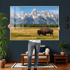 Bison in Mountain Landscape Wall Art Canvas Print, Western Decor