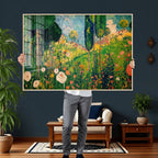 Gustav Klimt Boho Mountain Landscape Large Wall Art, Gold Sun and Flowers Print
