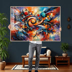 Geometric Abstract Wall Art Canvas Print, Orange Blue