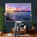 Golden Gate Bridge Wall Art Canvas Print, Framed San Francisco Sunset Landmark