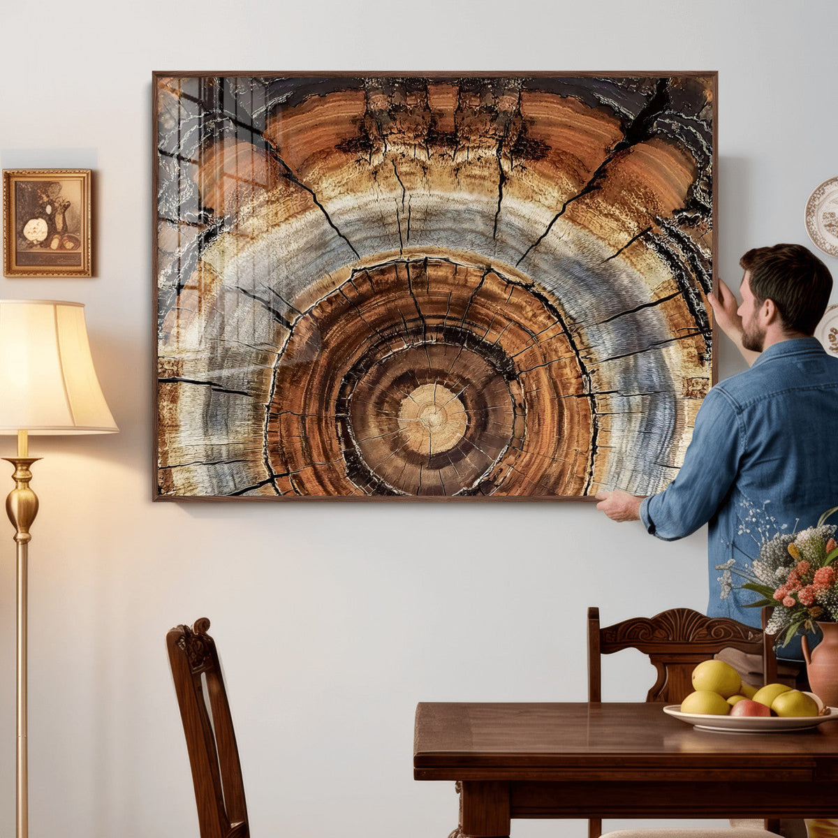 Tree Rings Wall Art Canvas Print, Rustic Wood Grain