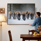 Bison Herd Wall Art Canvas Print, Framed Rustic Wildlife Decor, Snowy Bison Landscape