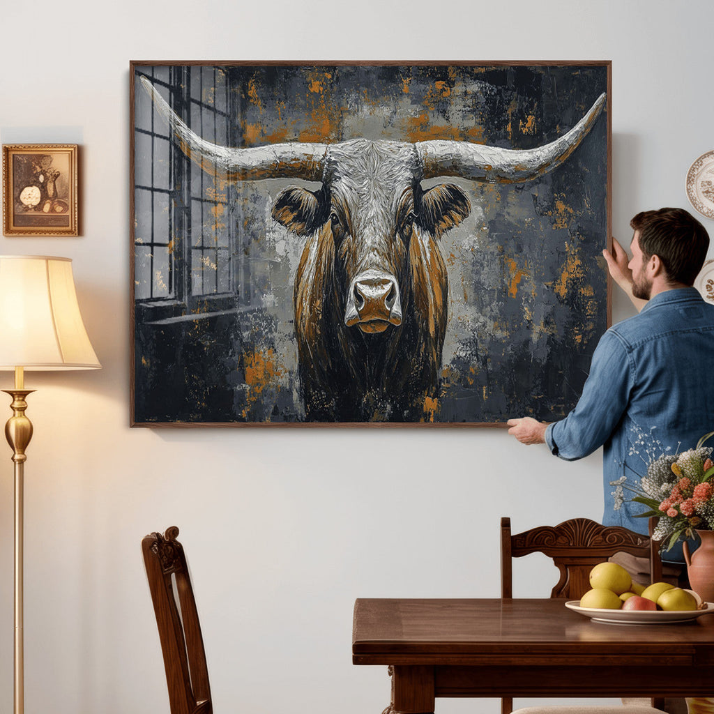 Rustic Bull Wall Art Canvas Print, Longhorn Wall Decor