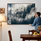 Foggy Mountain Forest Canvas Print, Misty Pine Trees Nature Wall Art
