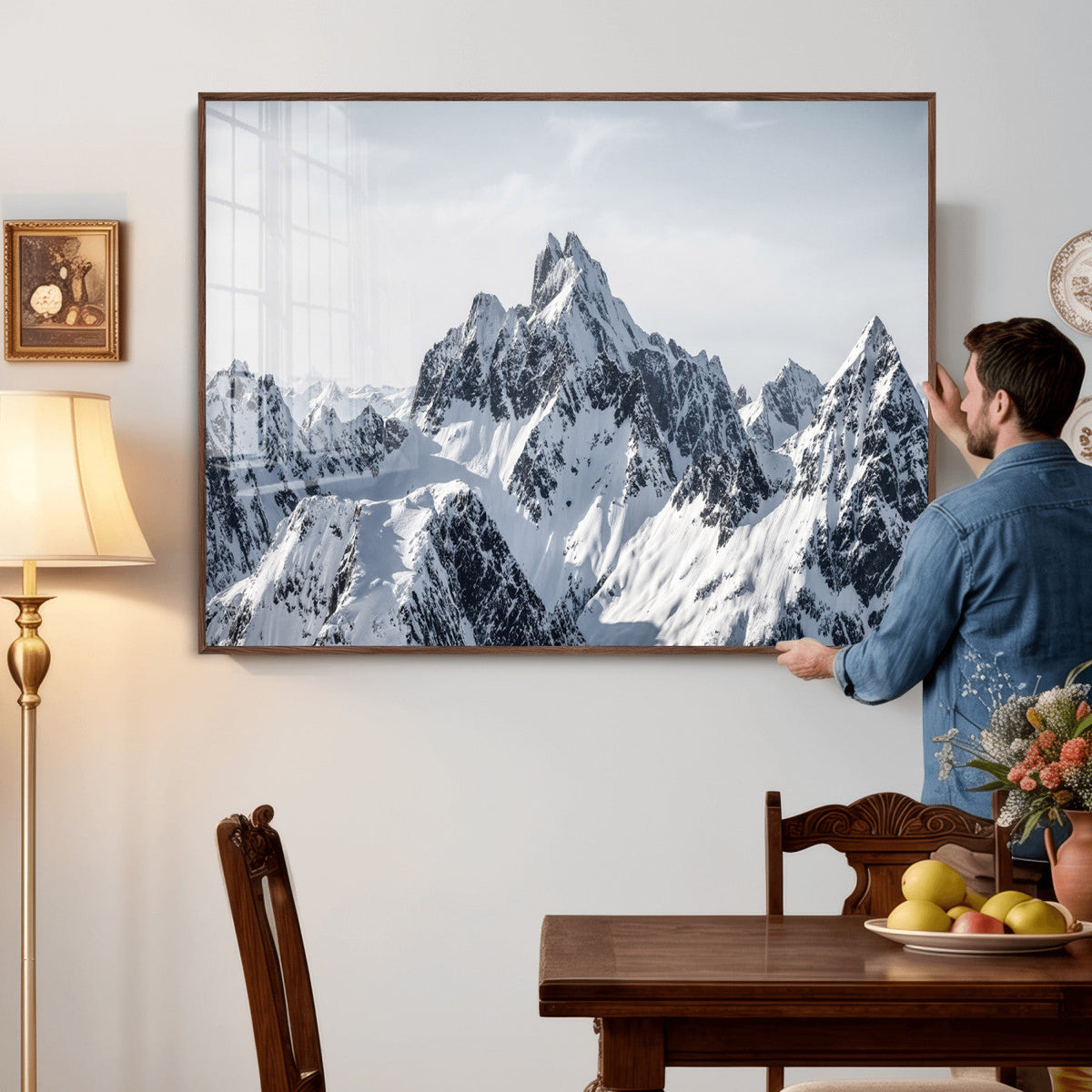 Snowy Mountain Range Canvas Print, Alpine Peaks Landscape Wall Art