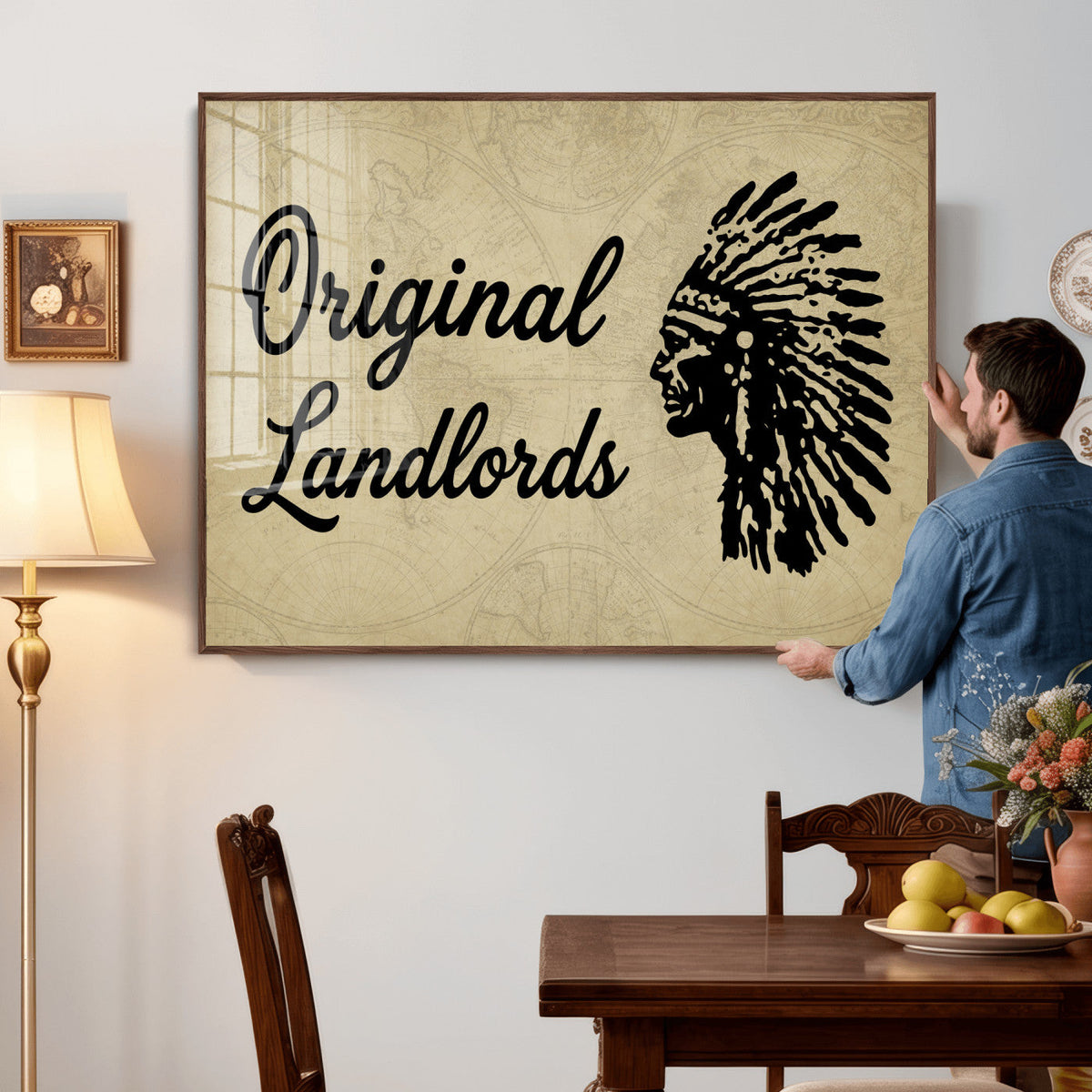 Original Landlords Wall Art Canvas Print, Native American Silhouette Artwork