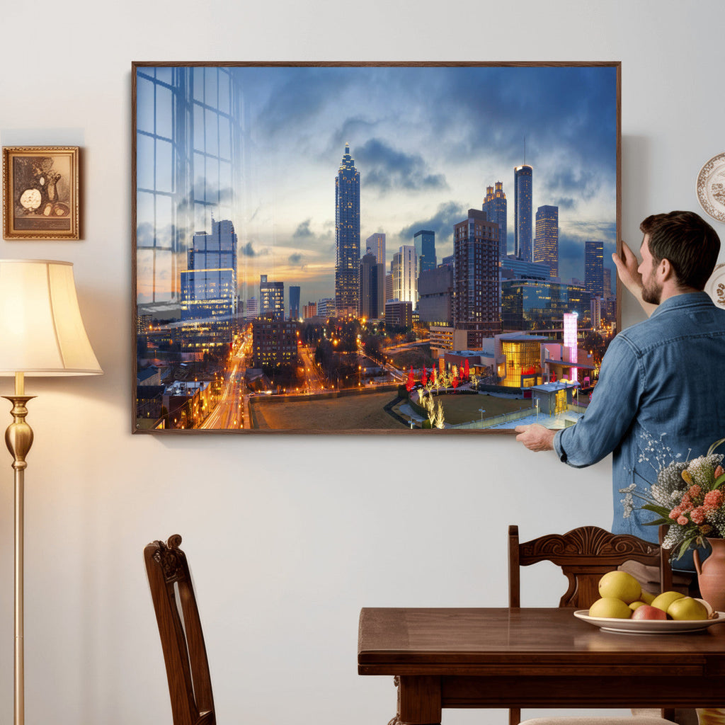 Atlanta Skyline Wall Art Canvas Print, Atlanta Downtown Night Cityscape