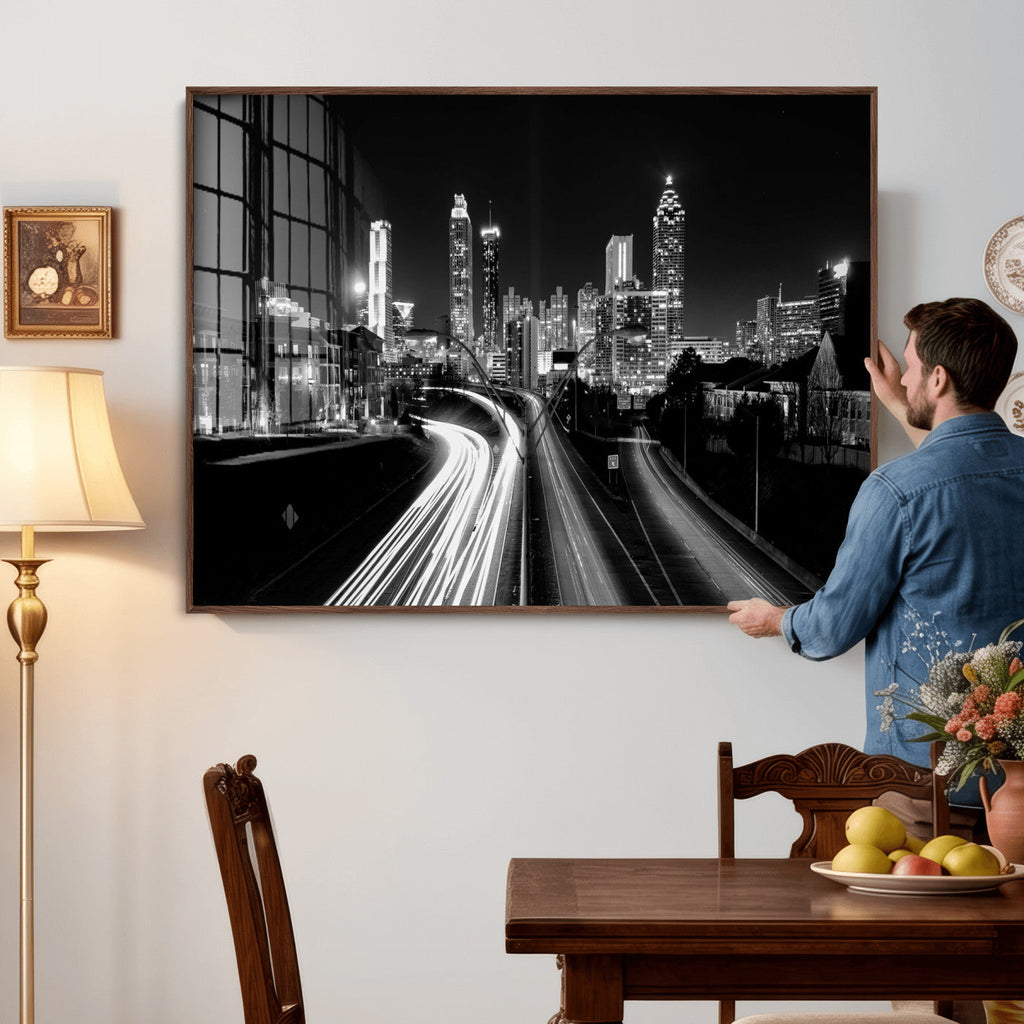 Atlanta Skyline Wall Art Canvas Print, Atlanta Downtown Night Cityscape