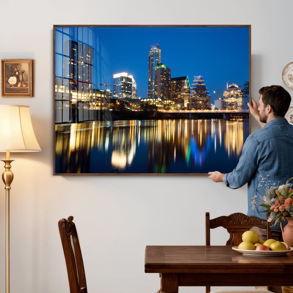 Austin Skyline Wall Art Canvas Print, Austin Downtown Night Cityscape