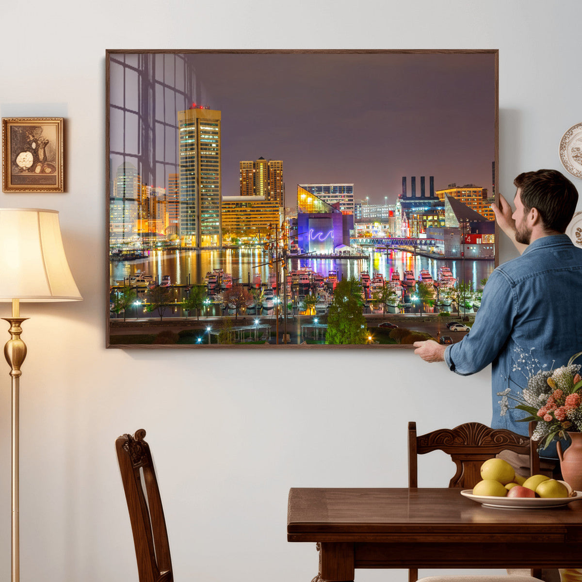 Baltimore Skyline Wall Art Canvas Print, Baltimore Downtown Night Cityscape