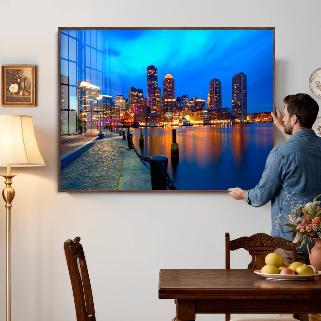 Boston Wall Art Canvas Print, Boston City Downtown Night Cityscape