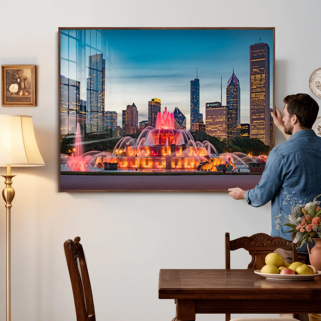 Chicago Wall Art Canvas Print - Chicago City Downtown Night Cityscape