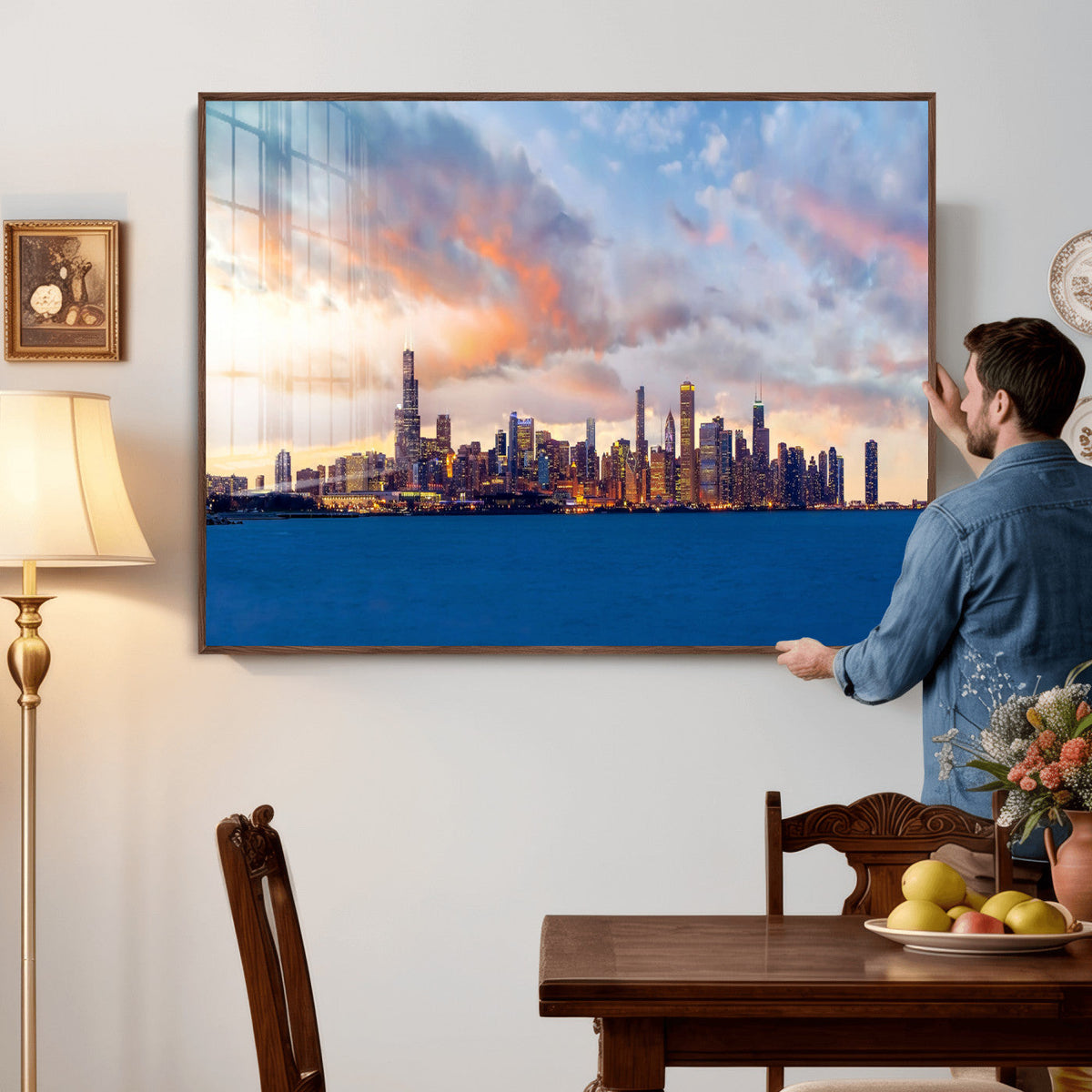Chicago Wall Art Canvas Print - Chicago City Downtown Night Cityscape